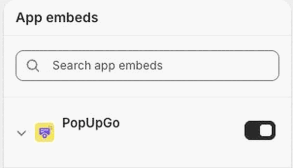 テーマエディタでPopUpGoのアプリ埋め込みをオンにした状態