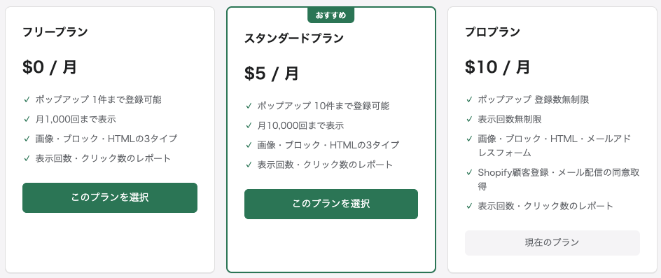 フリー、スタンダード、プロの各プランで利用できる機能と上限
